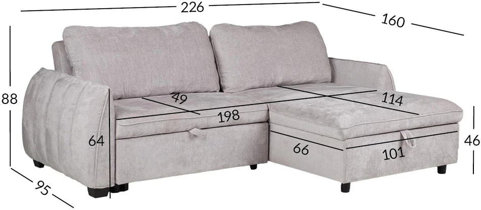 Home4You Kampinė sofa-lova CLOUD šviesiai pilka