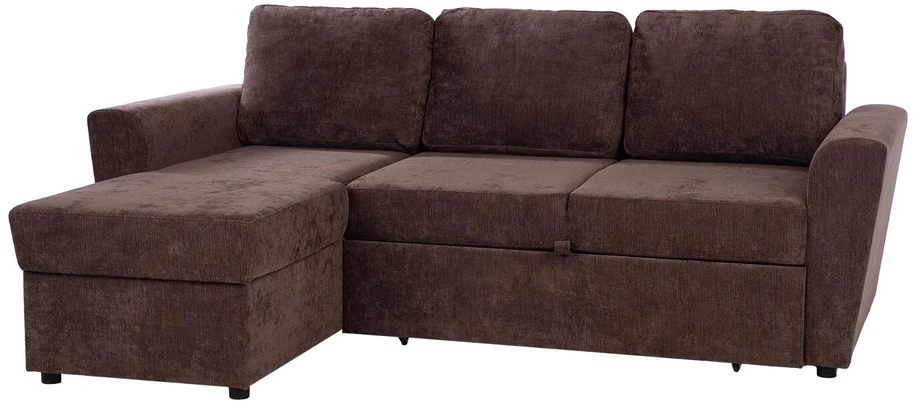 Home4You Kampinė sofa-lova su daiktadėže, ruda, 217 x 92/160 x 88 cm