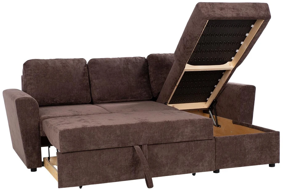 Home4You Kampinė sofa-lova su daiktadėže, ruda, 217 x 92/160 x 88 cm