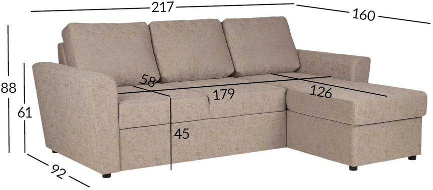Home4You Kampinė sofa-lova INGA, smėlio spalvos