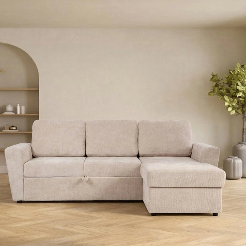 Home4You Kampinė miegamoji sofa „INGA“, smėlio spalvos