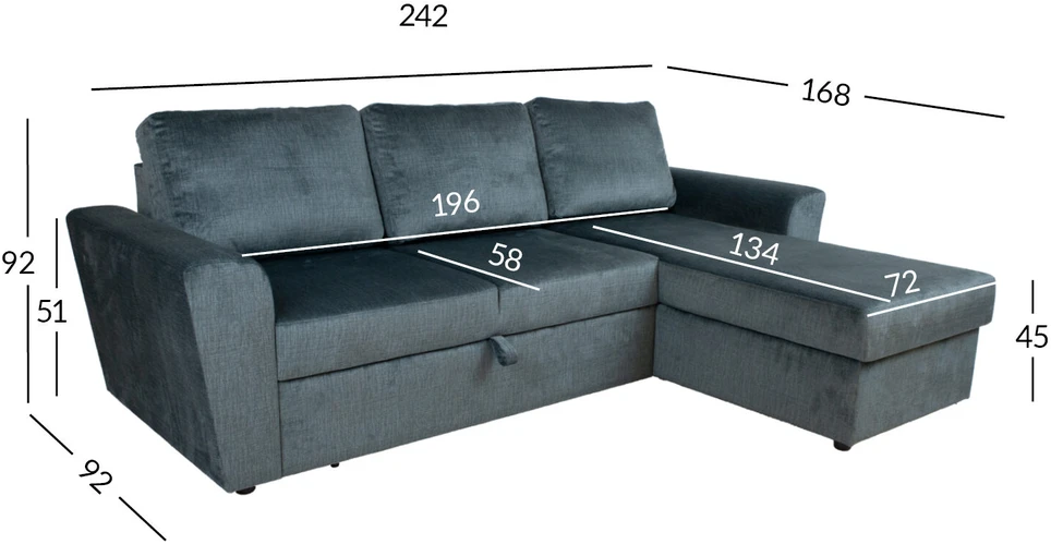 Home4You Kampinė sofa-lova INGMAR, tamsiai pilka