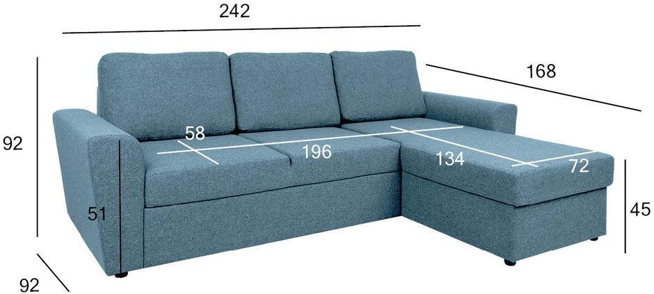 Home4You Kampinė sofa lova INGMAR, šviesiai mėlyna
