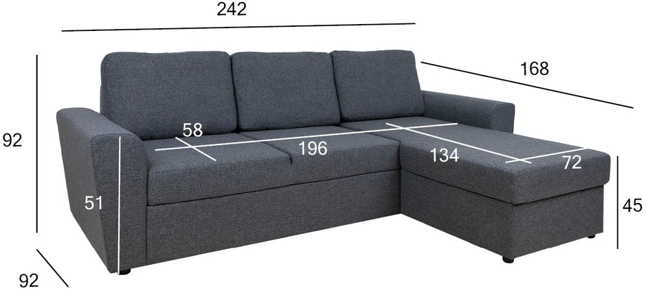 Home4You Kampinė sofa lova INGMAR, tamsiai pilka