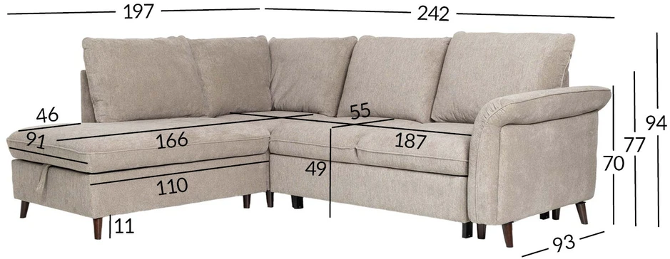 Home4You Kampinė sofa-lova LINDY LC, šviesiai ruda