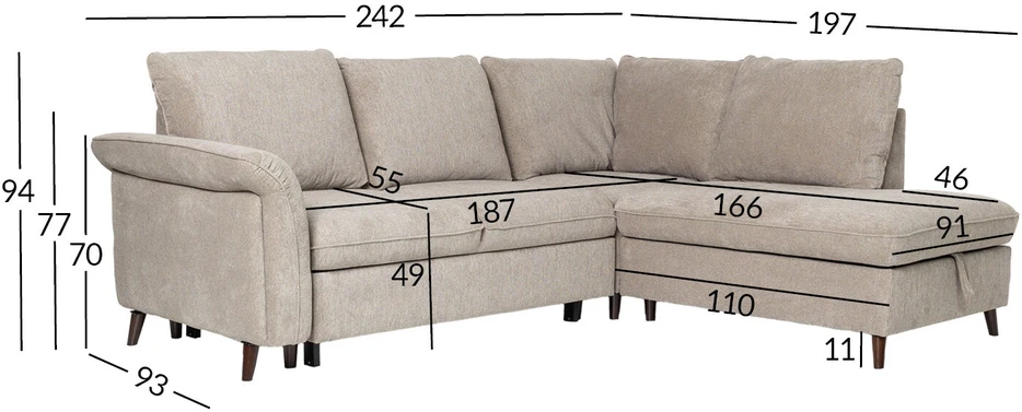 Home4You Kampinė sofa-lova LINDY RC Šviesiai ruda