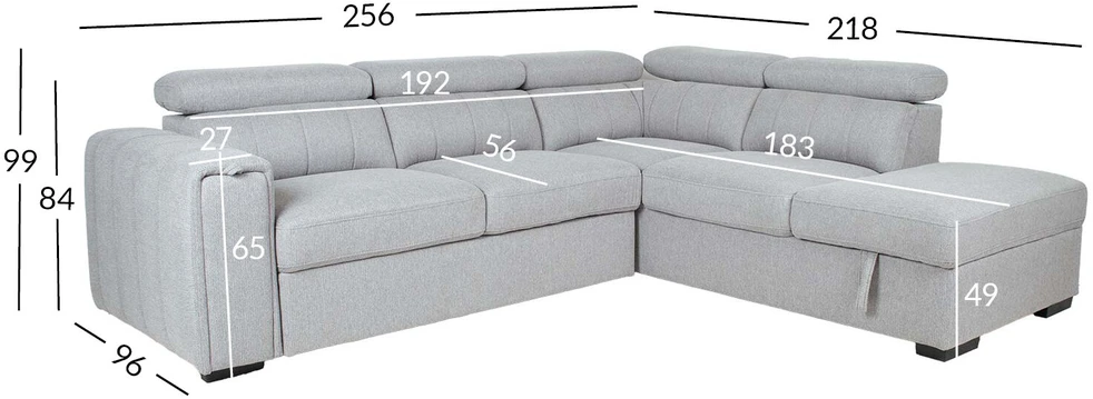 Home4You Kampinė sofa-lova ODELIA-2 RC, pilka