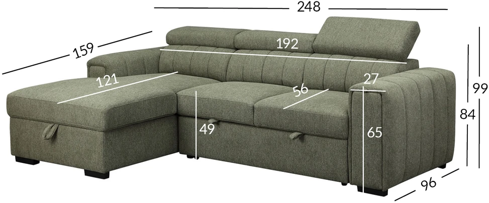Home4You Kampinė sofa-lova ODELIA LC, šviesiai žalia