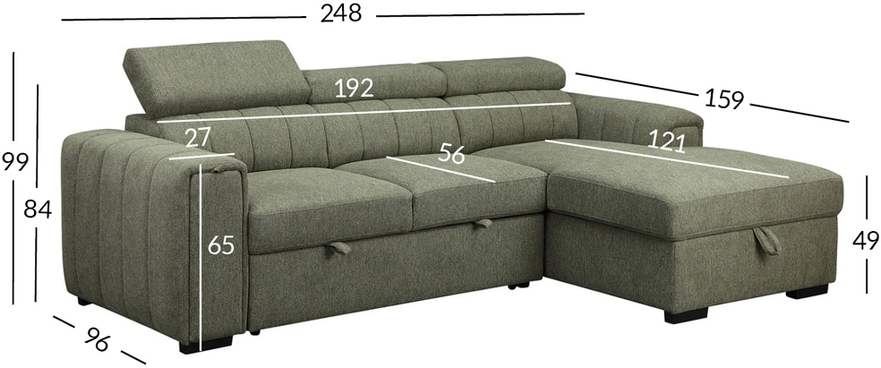 Home4You Kampinė sofa-lova ODELIA RC, šviesiai žalia