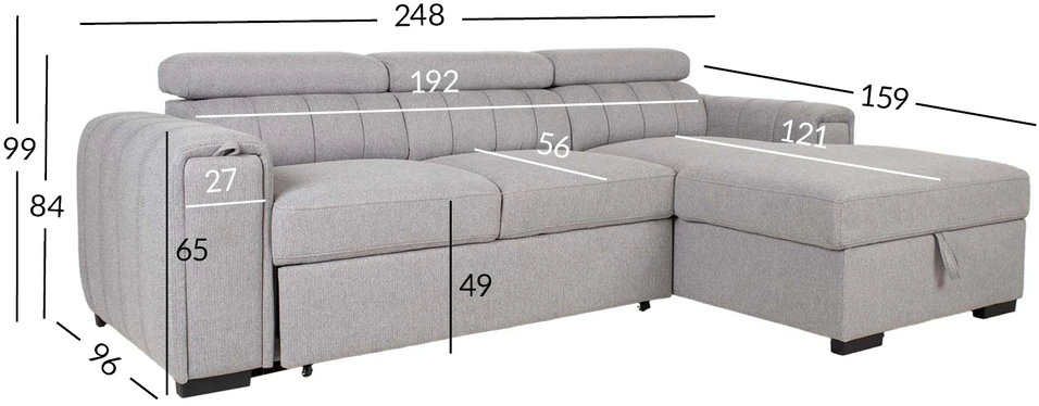 Home4You Kampinė sofa-lova ODELIA RC, pilka