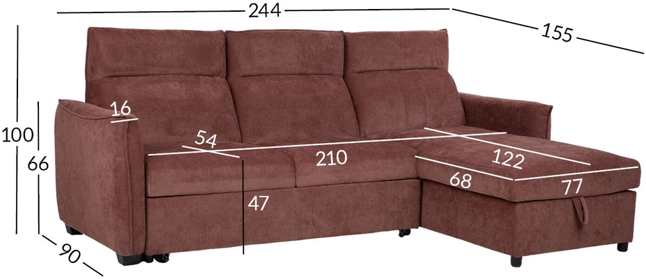 Home4You Kampinė sofa-lova „SCALA“, tamsiai rožinė