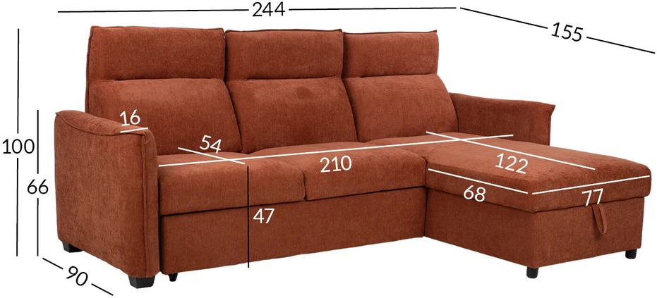Home4You Kampinė sofa-lova „SCALA“, rusvos rudos spalvos
