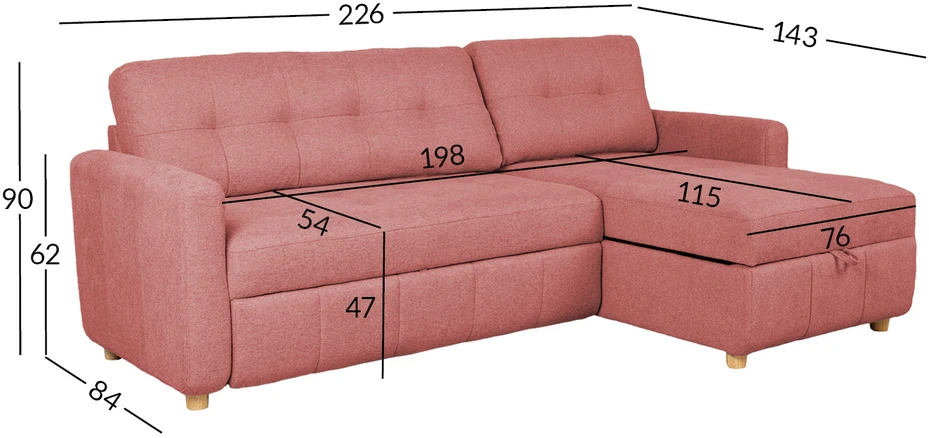 Home4You Rožinė Kampinė sofa-lova WAIOLA rožinė