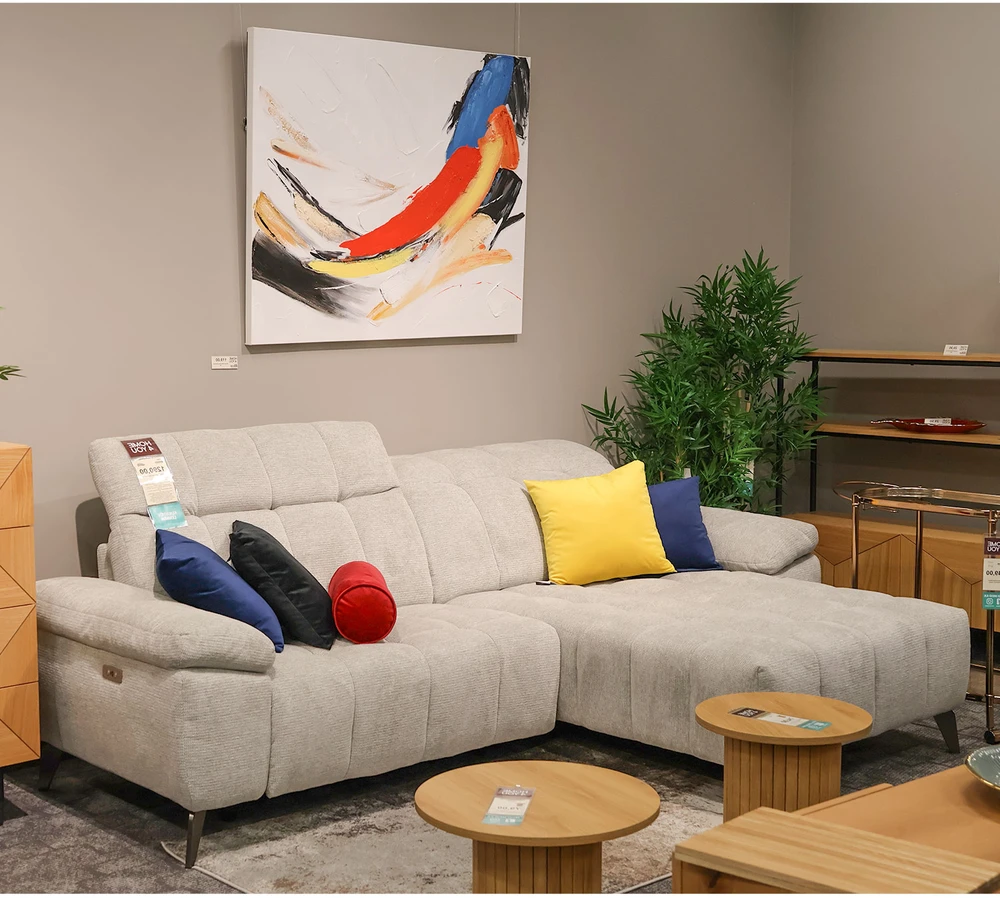 Home4You Kampinė sofa LUZERN RC, elektrinis atlošas, šviesiai pilka