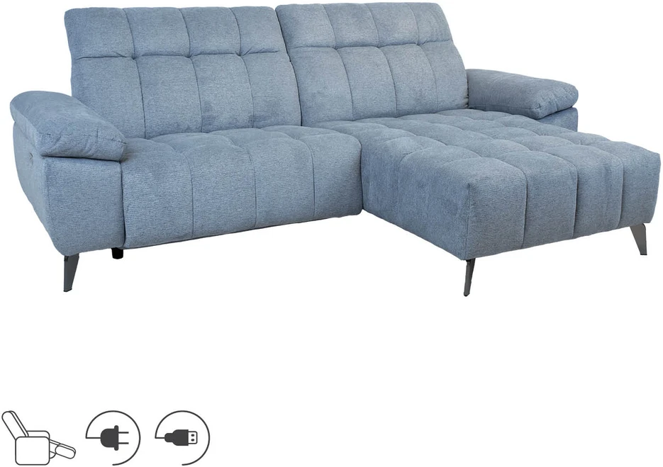 Home4You Kampinė sofa LUZERN RC, elektrinis atlošas, melsvai pilka