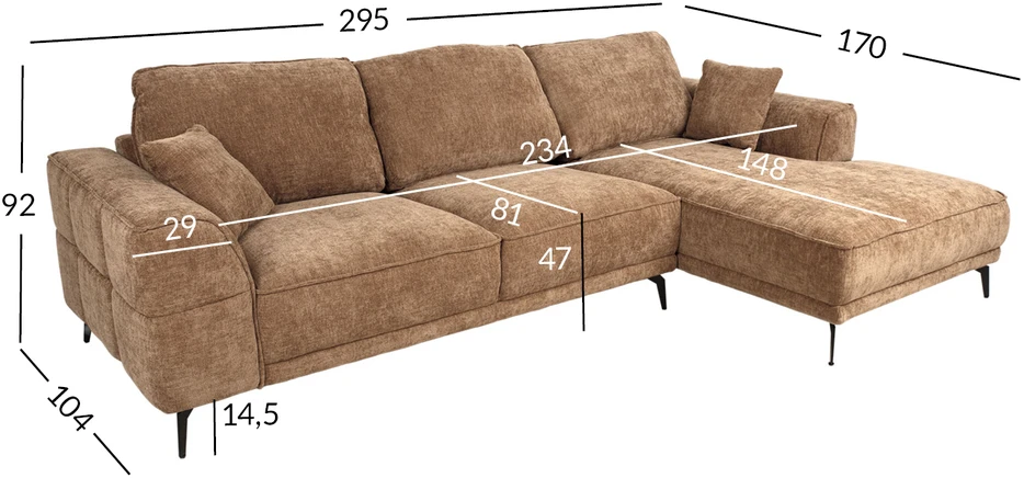 Home4You Kampinė sofa OLIVIA RC, smėlio spalvos