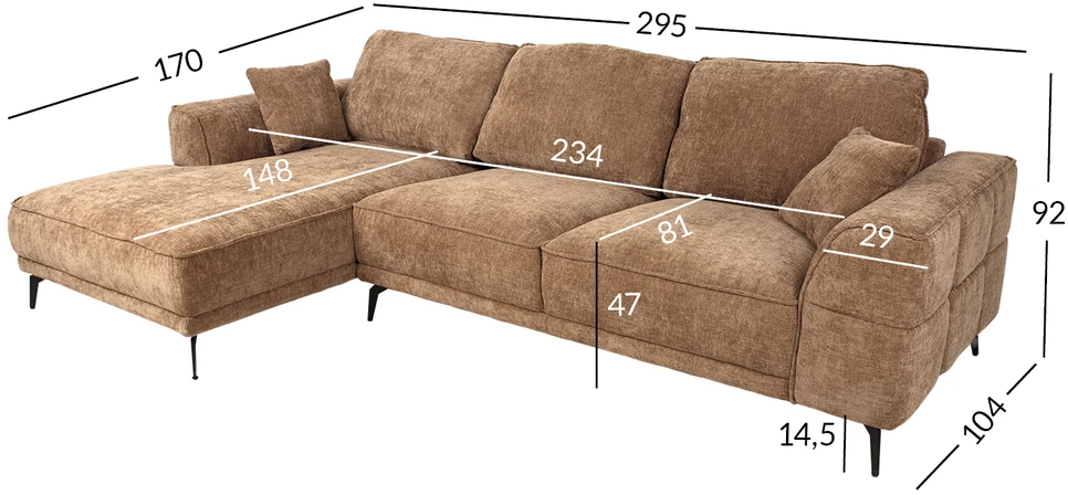 Home4You Kampinė sofa OLIVIA LC, smėlio spalvos