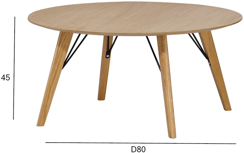Home4You Kavos staliukas HELENA, 80x45 cm, stalviršis: MDF su tikru ąžuolo lukštu, apdaila: lakuotas, kojos iš ąžuolo medienos