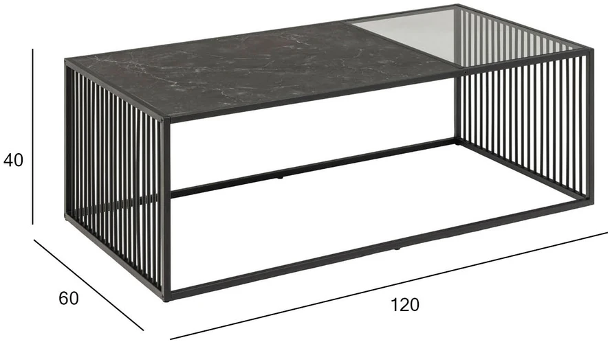 Black Red White Home4You Kavos staliukas STRINGTON 120x60xH40cm Juoda (MT_ACT/STO_STRING_120-BLACK)