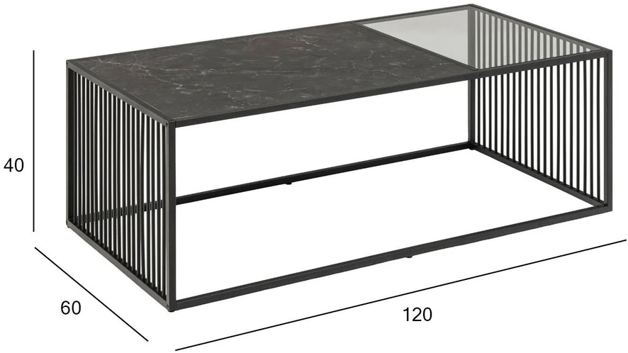 Black Red White Home4You Kavos staliukas STRINGTON 120x60xH40cm Juoda (MT_ACT/STO_STRING_120-BLACK)