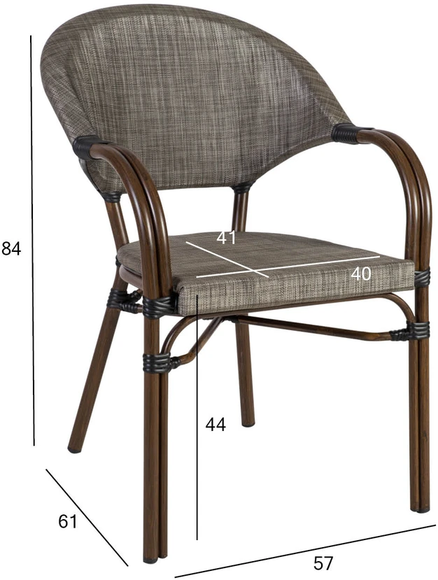Home4You Kėdė BAMBUS 57x61xH84, sėdima ir atlošo dalys: tekstilenas, spalva: smėlio, rėmas: aliuminis, bambuko imitacija