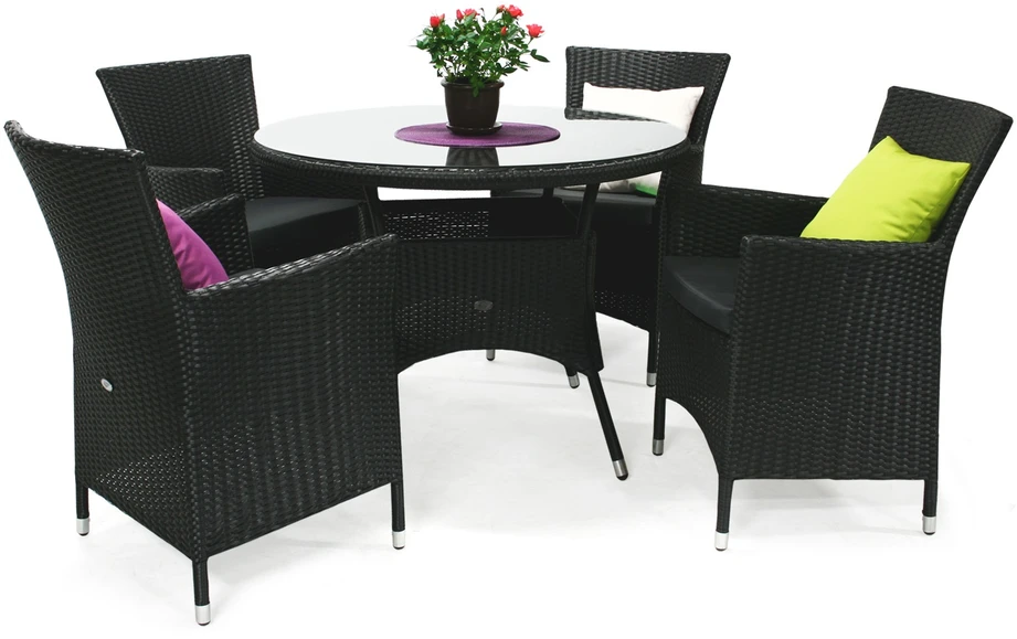 Home4You Fotelis WICKER-1 su pagalvėle, 61x58xH86cm, rėmas: plienas su sintetine vytele, spalva: juoda