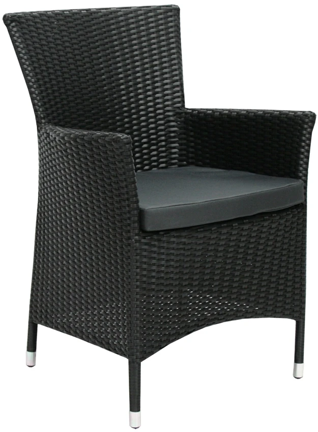 Home4You Fotelis WICKER-1 su pagalvėle, 61x58xH86cm, rėmas: plienas su sintetine vytele, spalva: juoda