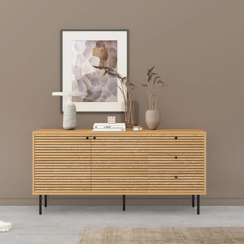 Home4You Indauja LINE 150x40xH74cm, melaminas su ąžuolo žieve