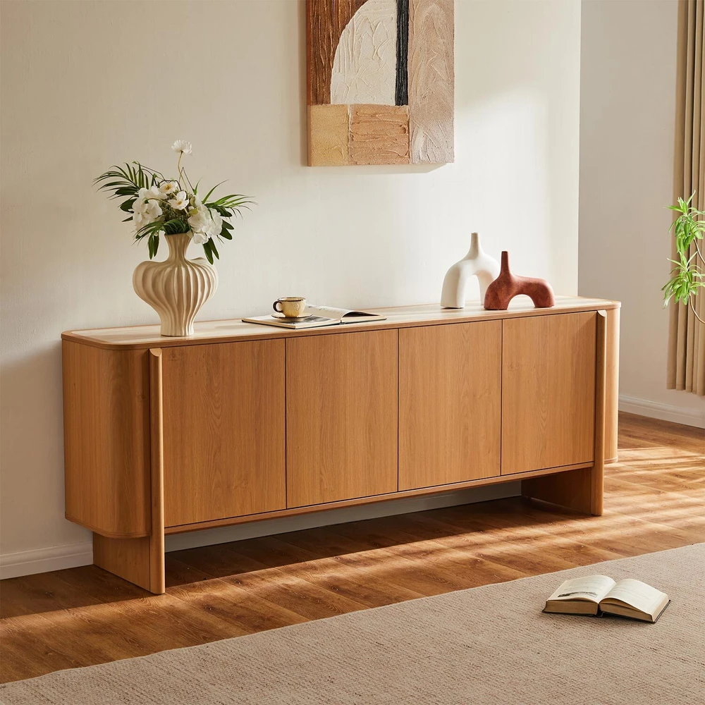 TV staliukas Home4You Indauja MORBEN 202,5x42x75 cm, melaminas su ąžuolo dekoru