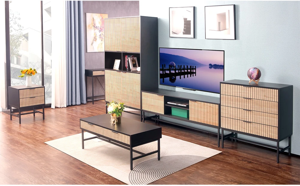 Home4You Komoda HELVE 80x40xH89,5 cm Juoda/Šviesaus Medžio