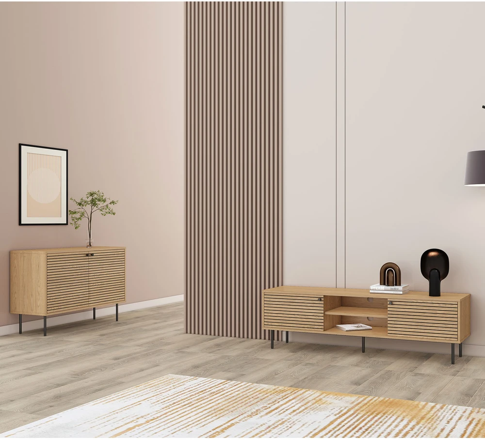Home4You Indauja LINE 110x40xH74cm, melaminas su ąžuolo žieve