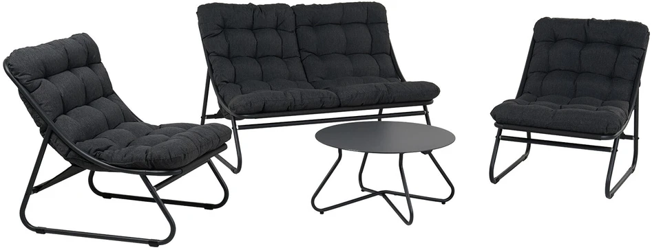 Lauko baldų komplektas Home4You Sodo baldų komplektas „SAMBA“: stalas, sofa ir 2 kėdės, tamsiai pilkos spalvos