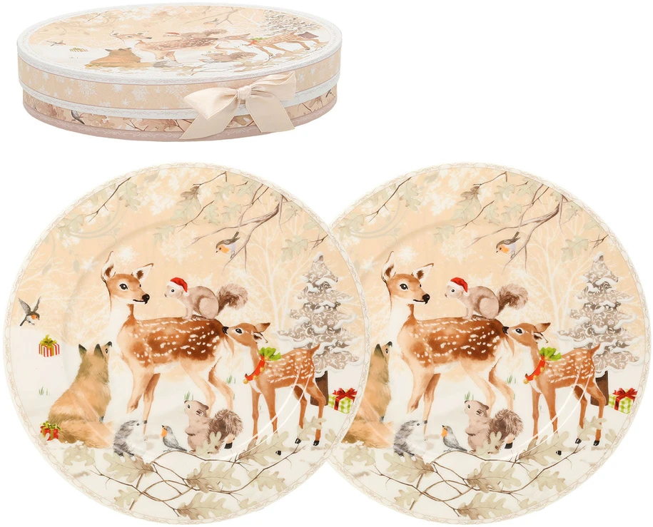 Home4You Lėkštės MIA DEER 2 vnt., D19cm, dovanų dėžutėje
