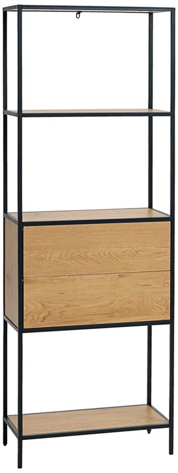 Home4You Lentynėlė HEDVIG su stalčiumi 64x30xH178cm, uosio/juoda