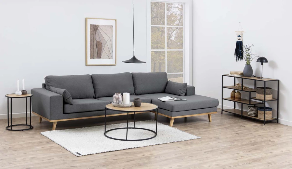 Home4You Lentyna SEAFORD 114x35xH78 cm, lentynos: laminuotos drožlių plokštės, spalva: ąžuolo, rėmas: juodas metalas