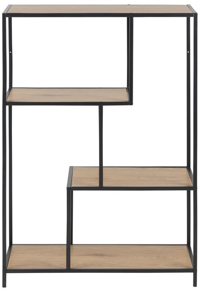 Home4You Lentyna SEAFORD, 77x35x114 cm, 3x, lentynos: laminuotos drožlių plokštės, spalva: ąžuolo, rėmas: metalinis, spalva: juod