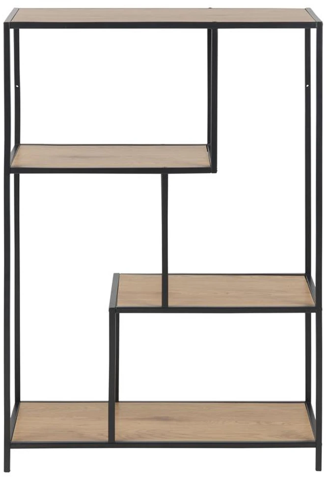 Home4You Lentyna SEAFORD, 77x35x114 cm, 3x, lentynos: laminuotos drožlių plokštės, spalva: ąžuolo, rėmas: metalinis, spalva: juod