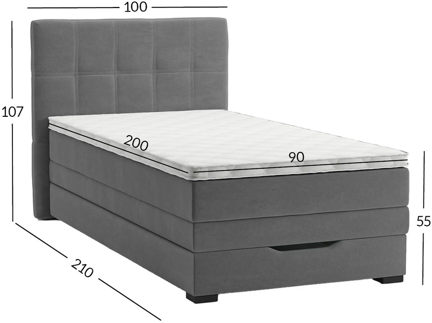 Home4You Kontinentinė lova JEEP 90x200cm Pilka