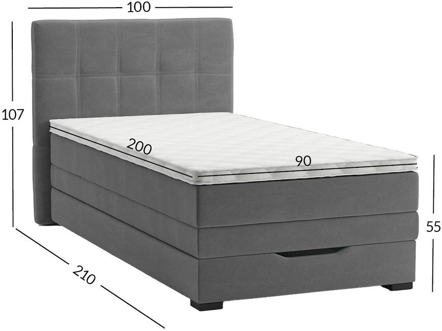 Home4You Kontinentinė lova JEEP 90x200cm Pilka