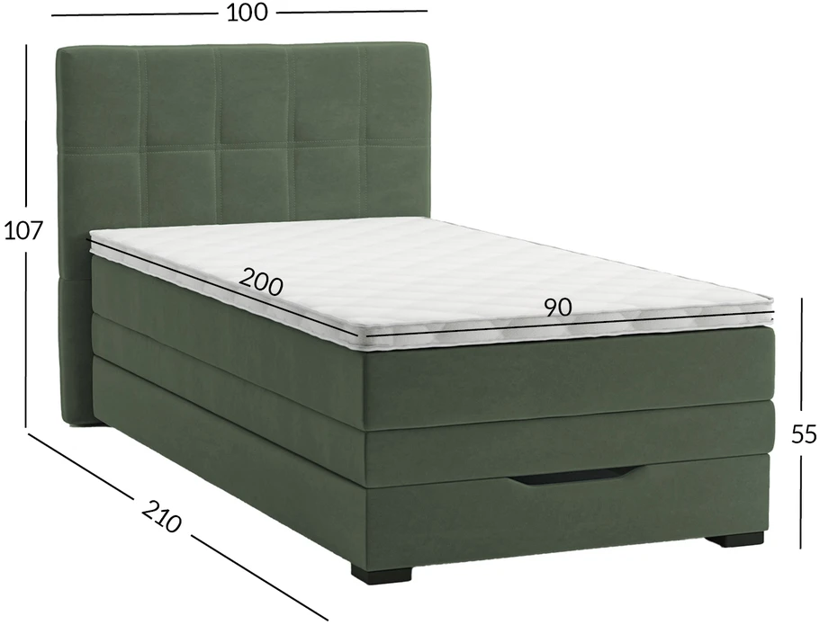 Home4You Kontinentinė lova JEEP 90x200cm Žalia