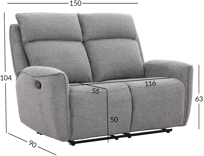 Home4You Sofa MAREN, dviejų vietų, su rankiniu mechanizmu, pilka