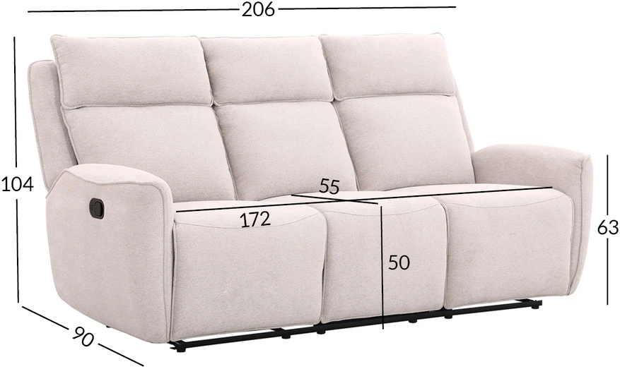 Home4You Trivietė sofa MAREN su rankiniu mechanizmu, smėlio spalvos