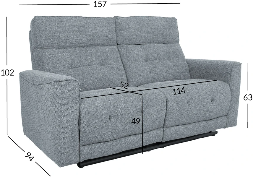 Home4You Dvivietė atlošiama sofa BOSCO su elektriniu mechanizmu, melsvai pilka