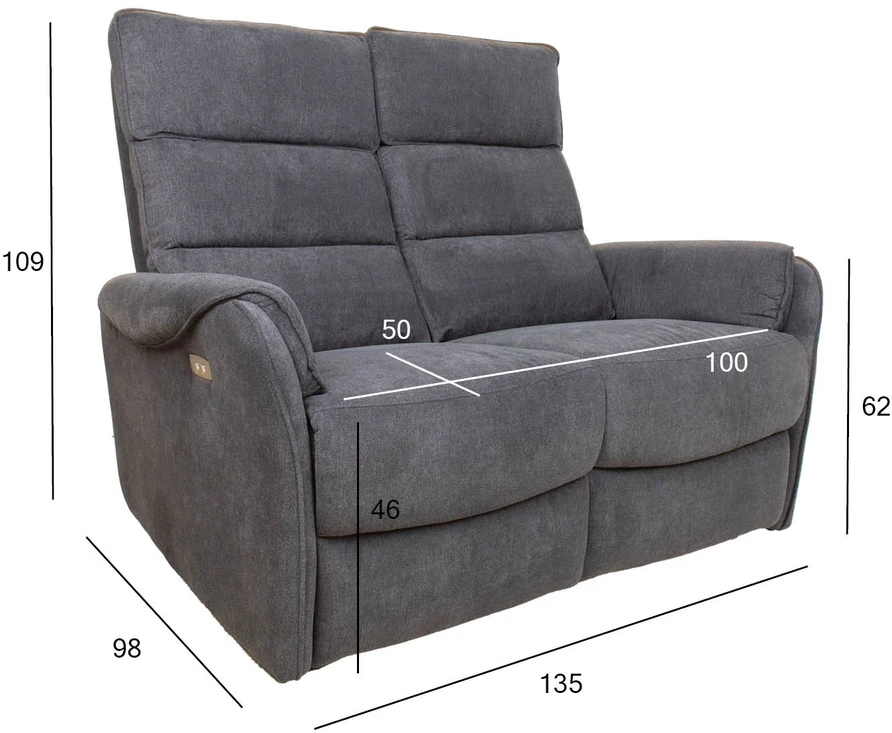 Fotelis Home4You Dvivietė sofa BOWERS su elektriniu mechanizmu, melsvai pilka