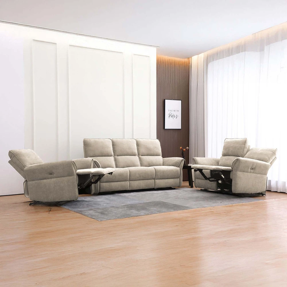 Home4You Atlošiama sofa DAMIKA 2 vietų su elektriniu mechanizmu, šviesiai ruda