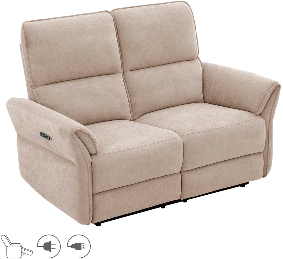 Home4You Atlošiama sofa DAMIKA 2 vietų su elektriniu mechanizmu, šviesiai ruda