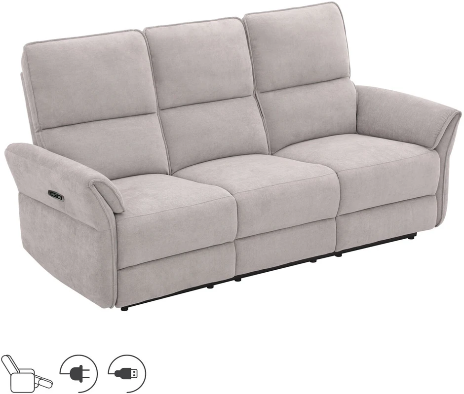 Home4You Sofa-reglaineris DAMIKA Trivietė Elektrinė Pilka