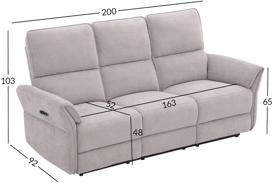 Home4You Sofa-reglaineris DAMIKA Trivietė Elektrinė Pilka