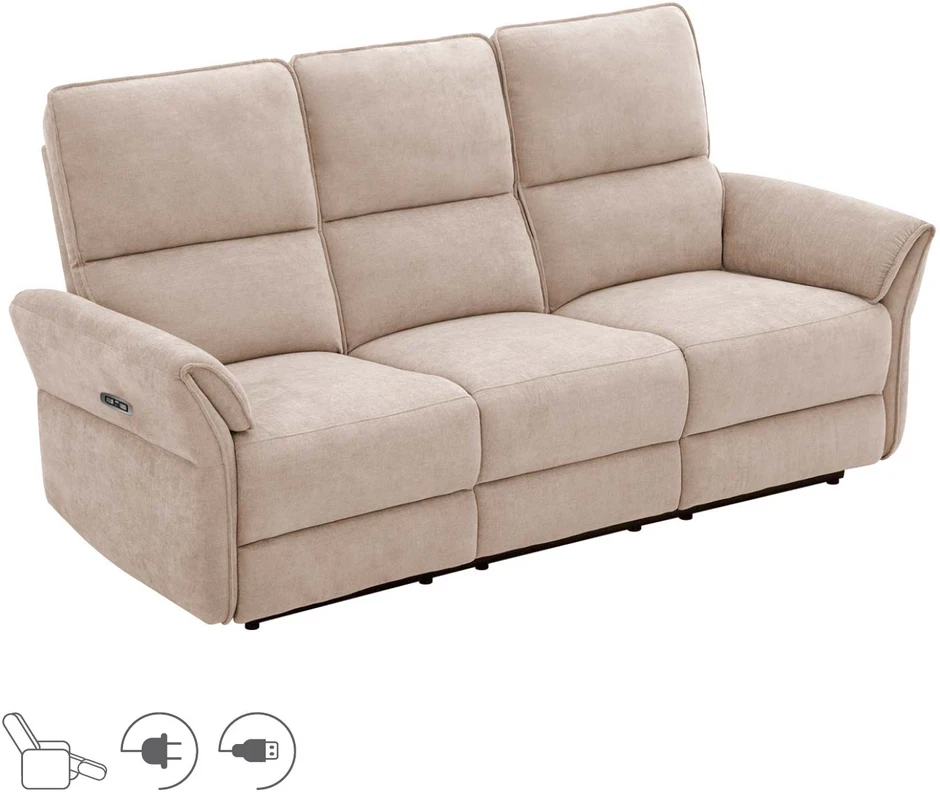 Home4You Atlošiama sofa DAMIKA, 3 vietų, su elektriniu mechanizmu, šviesiai ruda