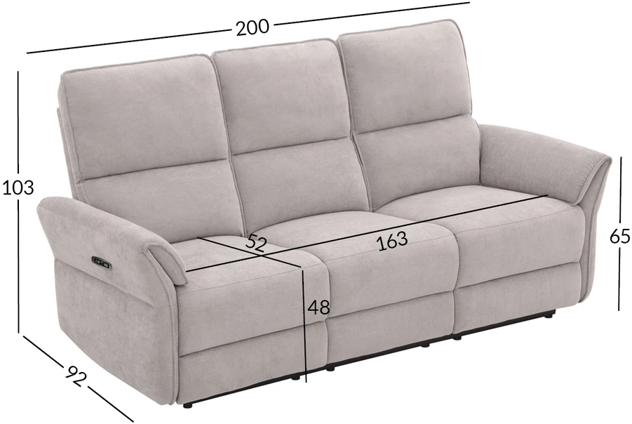 Home4You Sofa-reglaineris DAMIKA Trivietė Elektrinė Pilka